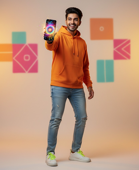 Person holding a phone with a glowing DP